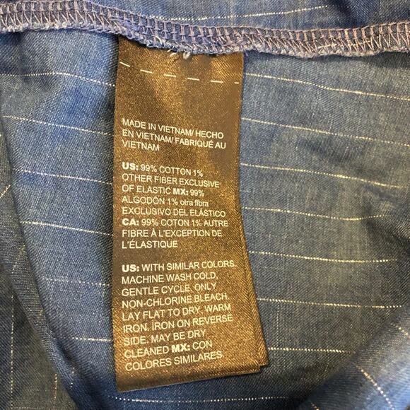 WHBM blue demin metallic striped ruffle trim top size Medium - Picture 8 of 12